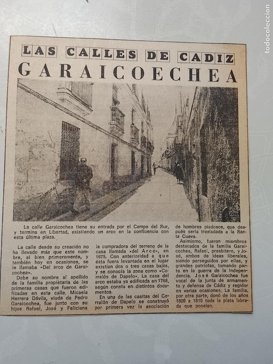 Coleccionismo de Revista Hola: DIARIO 1979 80 RECORTE COLECCION CALLES DE CADIZ CAPITAL - CALLE GARAICOECHEA