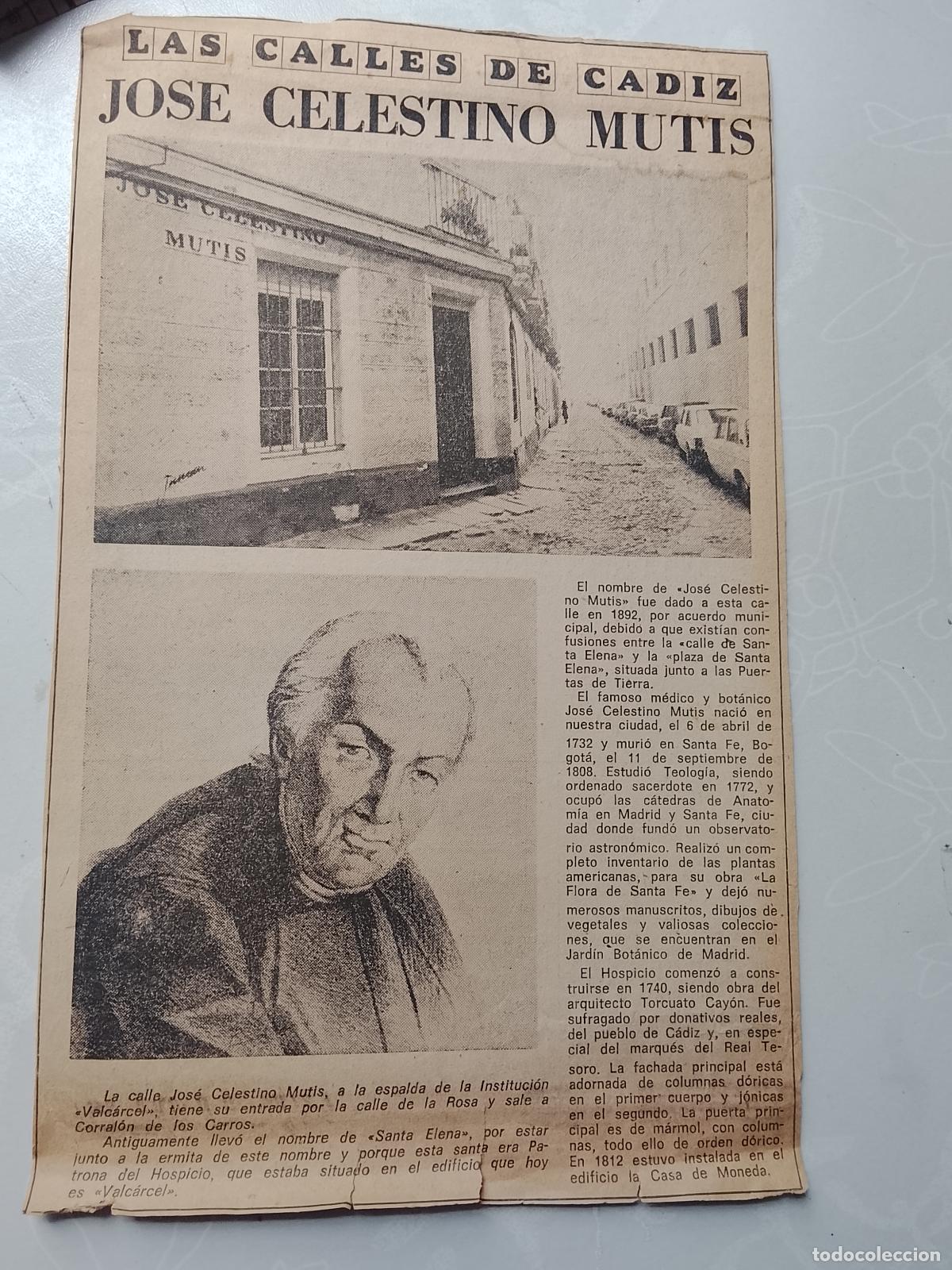 Coleccionismo de Revista Hola: DIARIO 1979 80 RECORTE COLECCION CALLES DE CADIZ CAPITAL - CALLE JOSE CELESTINO MUTIS