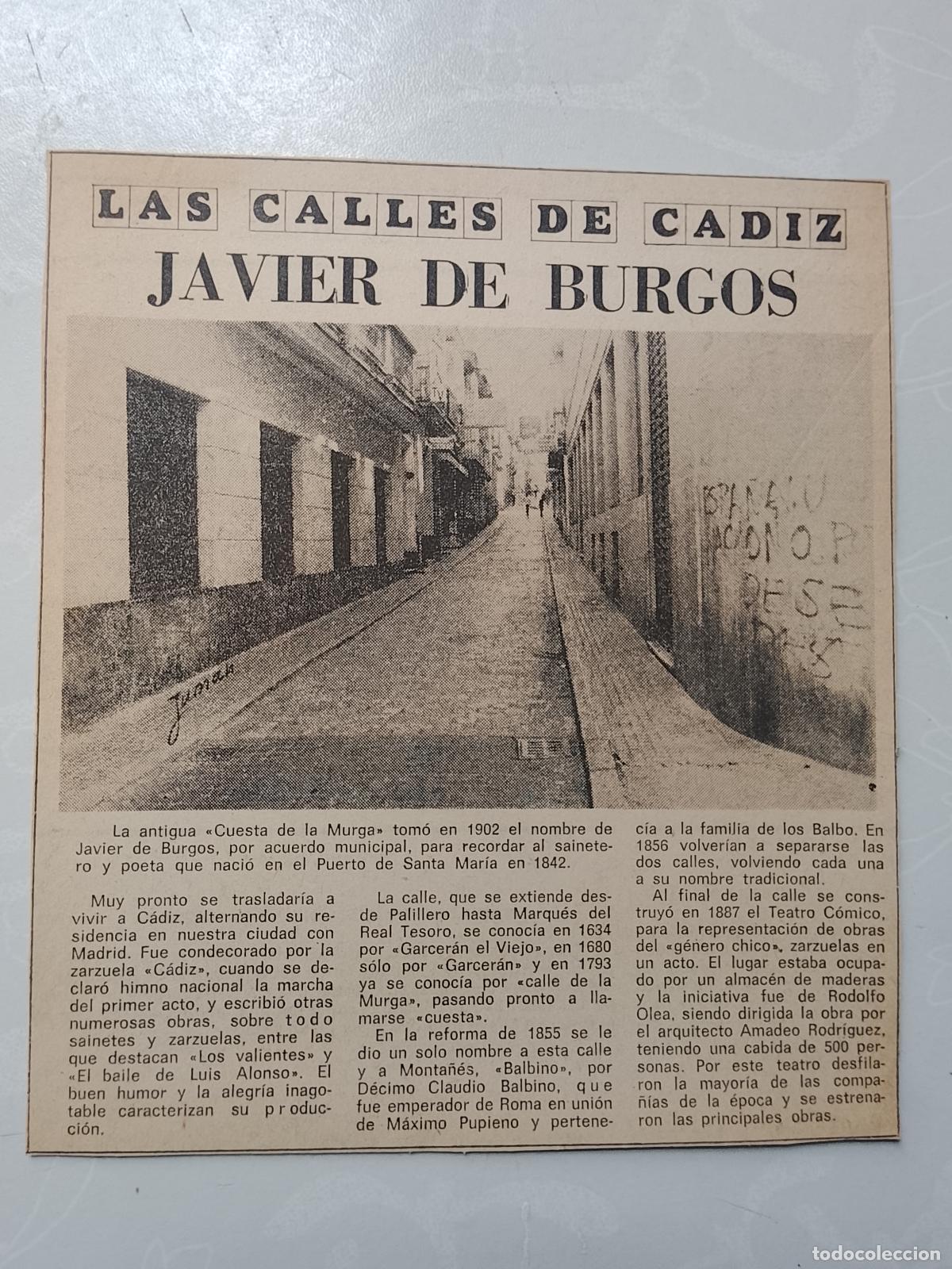 Coleccionismo de Revista Hola: DIARIO 1979 80 RECORTE COLECCION CALLES DE CADIZ CAPITAL - CALLE JAVIER DE BURGOS
