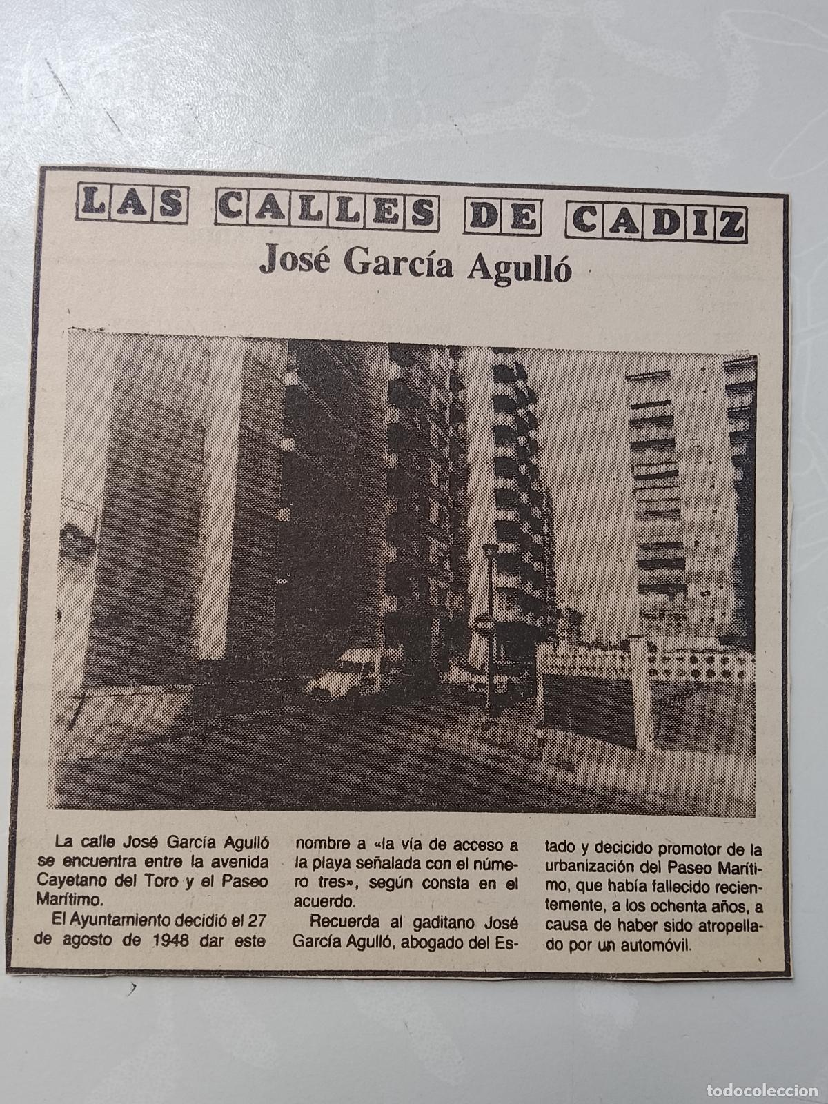 Coleccionismo de Revista Hola: DIARIO 1979 80 RECORTE COLECCION CALLES DE CADIZ CAPITAL - CALLE JOSE GARCIA AGULLO