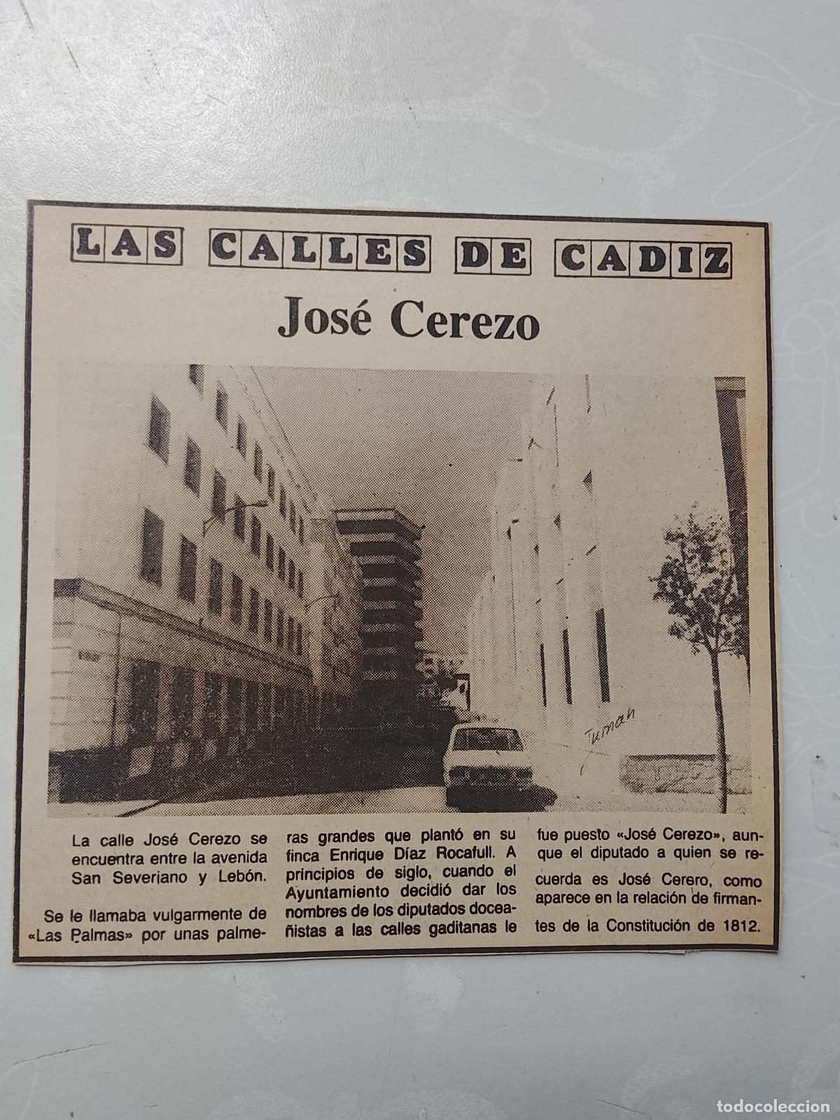 Coleccionismo de Revista Hola: DIARIO 1979 80 RECORTE COLECCION CALLES DE CADIZ CAPITAL - CALLE JOSE CEREZO