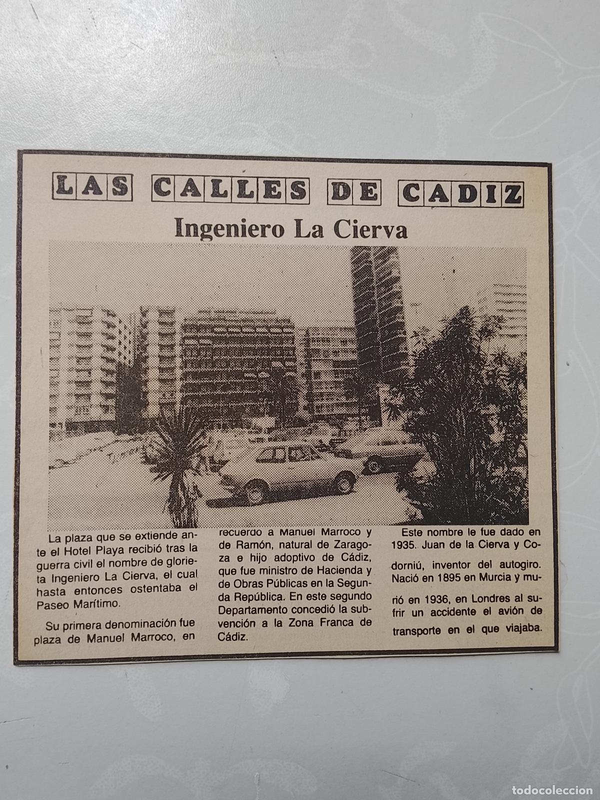 Coleccionismo de Revista Hola: DIARIO 1979 80 RECORTE COLECCION CALLES DE CADIZ CAPITAL - CALLE INGENIERO DE LA CIERVA