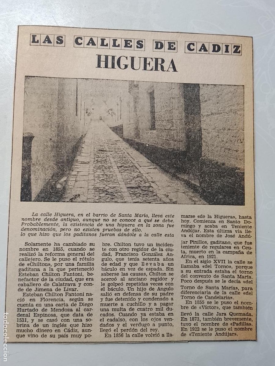Coleccionismo de Revista Hola: DIARIO 1979 80 RECORTE COLECCION CALLES DE CADIZ CAPITAL - CALLE HIGUERA