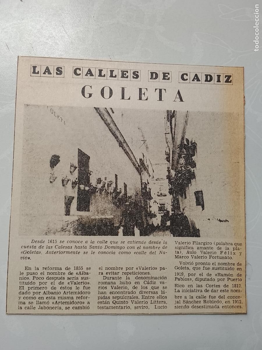 Coleccionismo de Revista Hola: DIARIO 1979 80 RECORTE COLECCION CALLES DE CADIZ CAPITAL - CALLE GOLETA