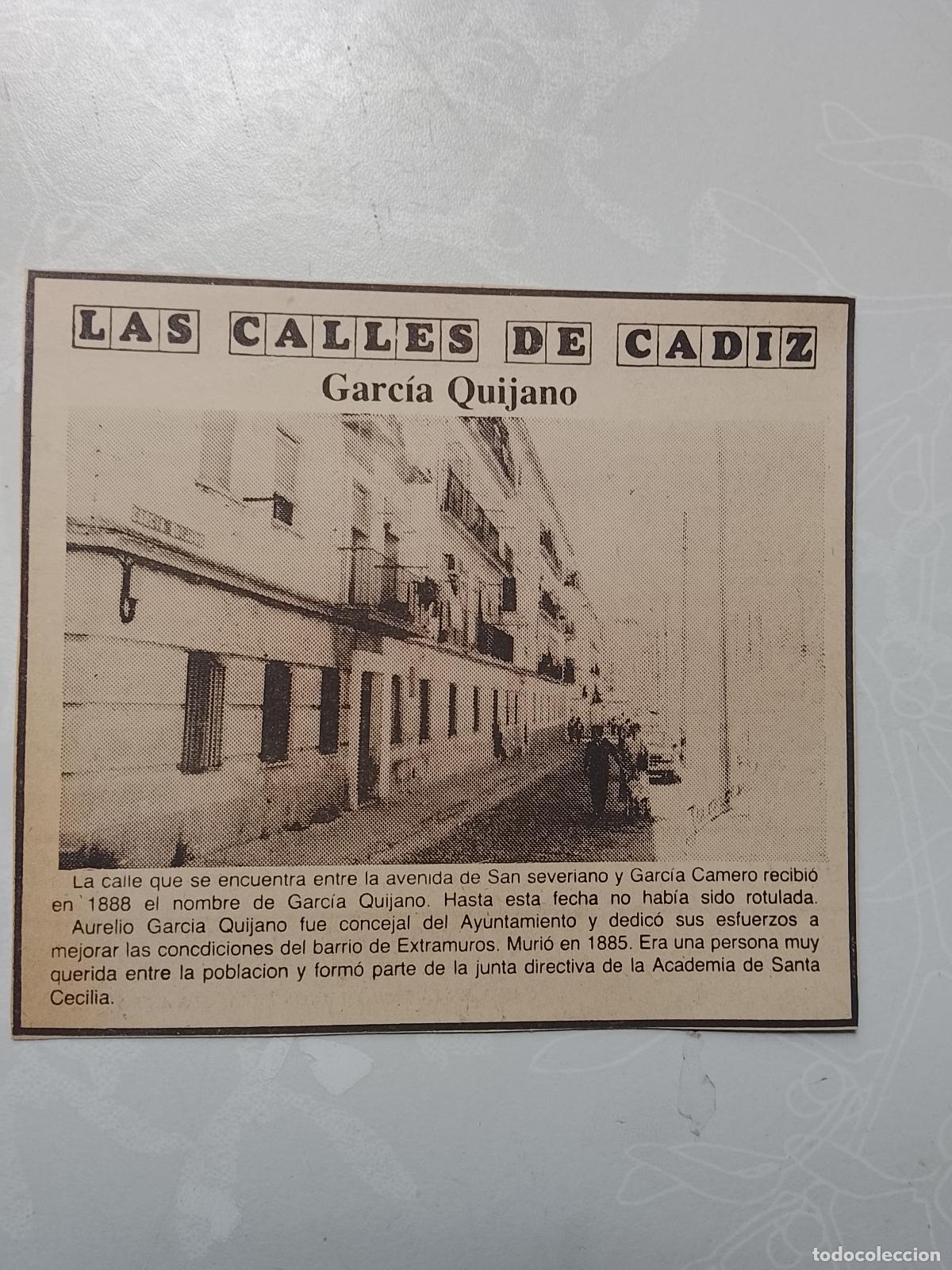 Coleccionismo de Revista Hola: DIARIO 1979 80 RECORTE COLECCION CALLES DE CADIZ CAPITAL - CALLE GARCIA QUIJANO