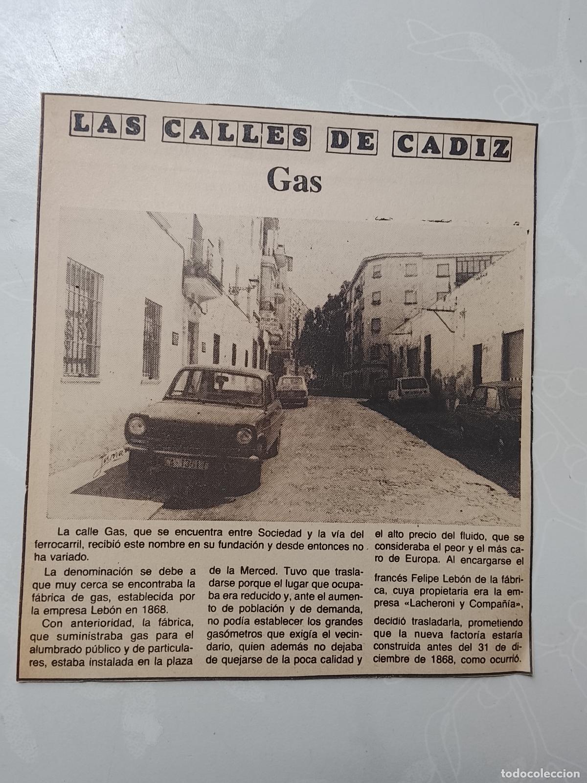 Coleccionismo de Revista Hola: DIARIO 1979 80 RECORTE COLECCION CALLES DE CADIZ CAPITAL - CALLE GAS