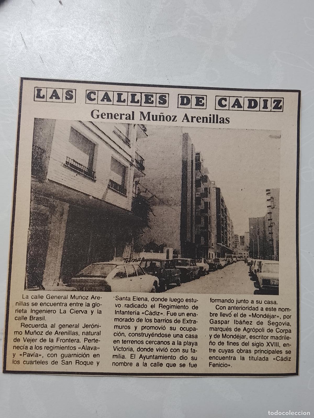 Coleccionismo de Revista Hola: DIARIO 1979 80 RECORTE COLECCION CALLES DE CADIZ CAPITAL - CALLE GENERAL MU&Ntilde;OZ ARENILLAS
