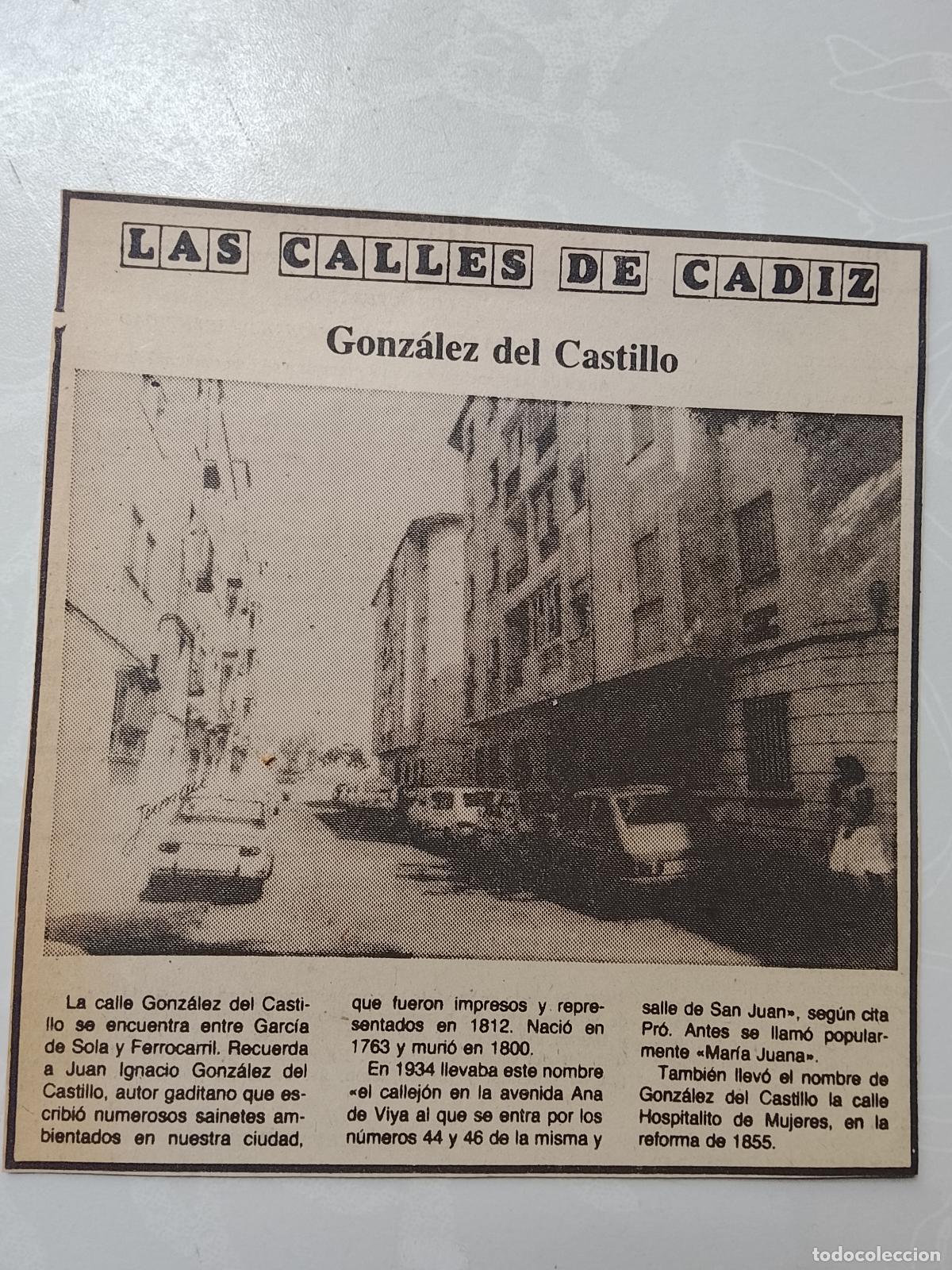 Coleccionismo de Revista Hola: DIARIO 1979 80 RECORTE COLECCION CALLES DE CADIZ CAPITAL - CALLE GONZALEZ DEL CASTILLO