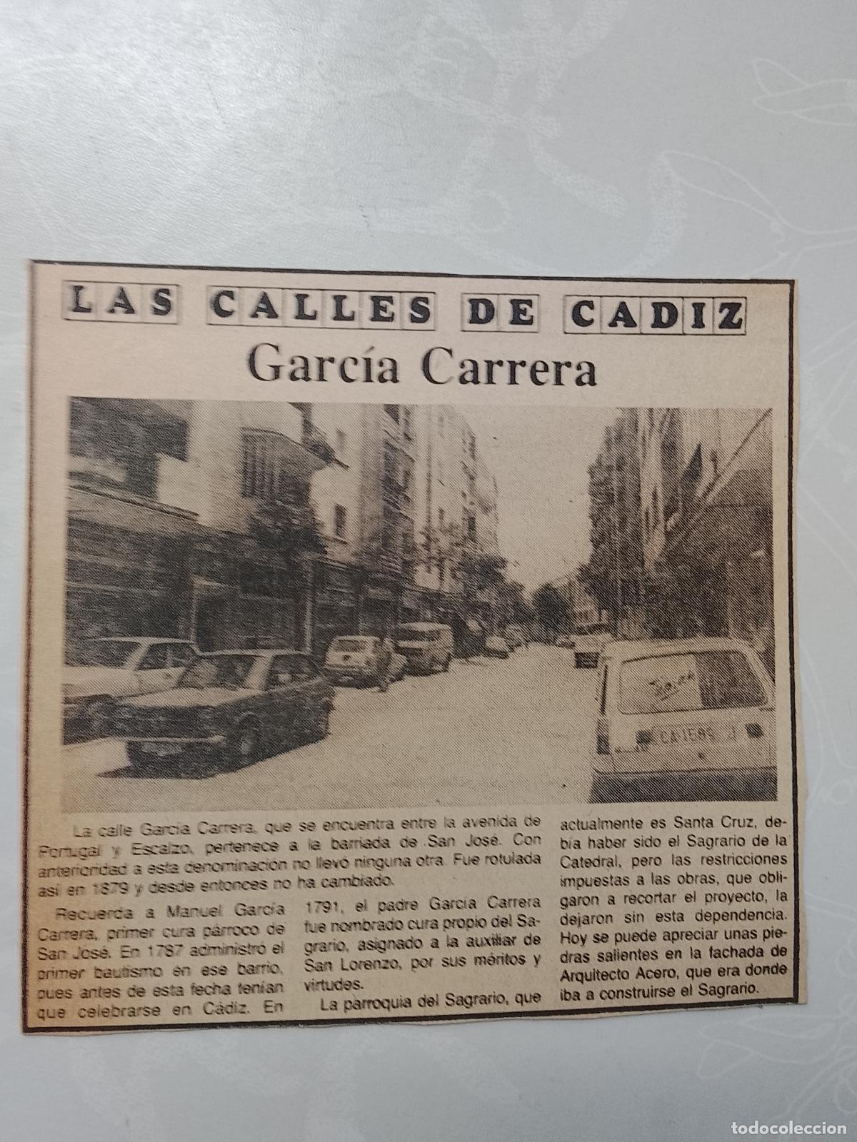 Coleccionismo de Revista Hola: DIARIO 1979 80 RECORTE COLECCION CALLES DE CADIZ CAPITAL - CALLE GARCIA CARRERA