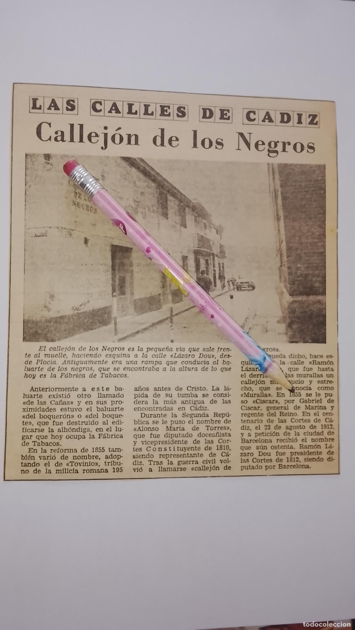 Sammeln von Zeitschriften &iexcl;Hola!: DIARIO 1979 80 RECORTE COLECCION CALLES DE CADIZ CAPITAL - CALLEJON DE LOS NEGROS