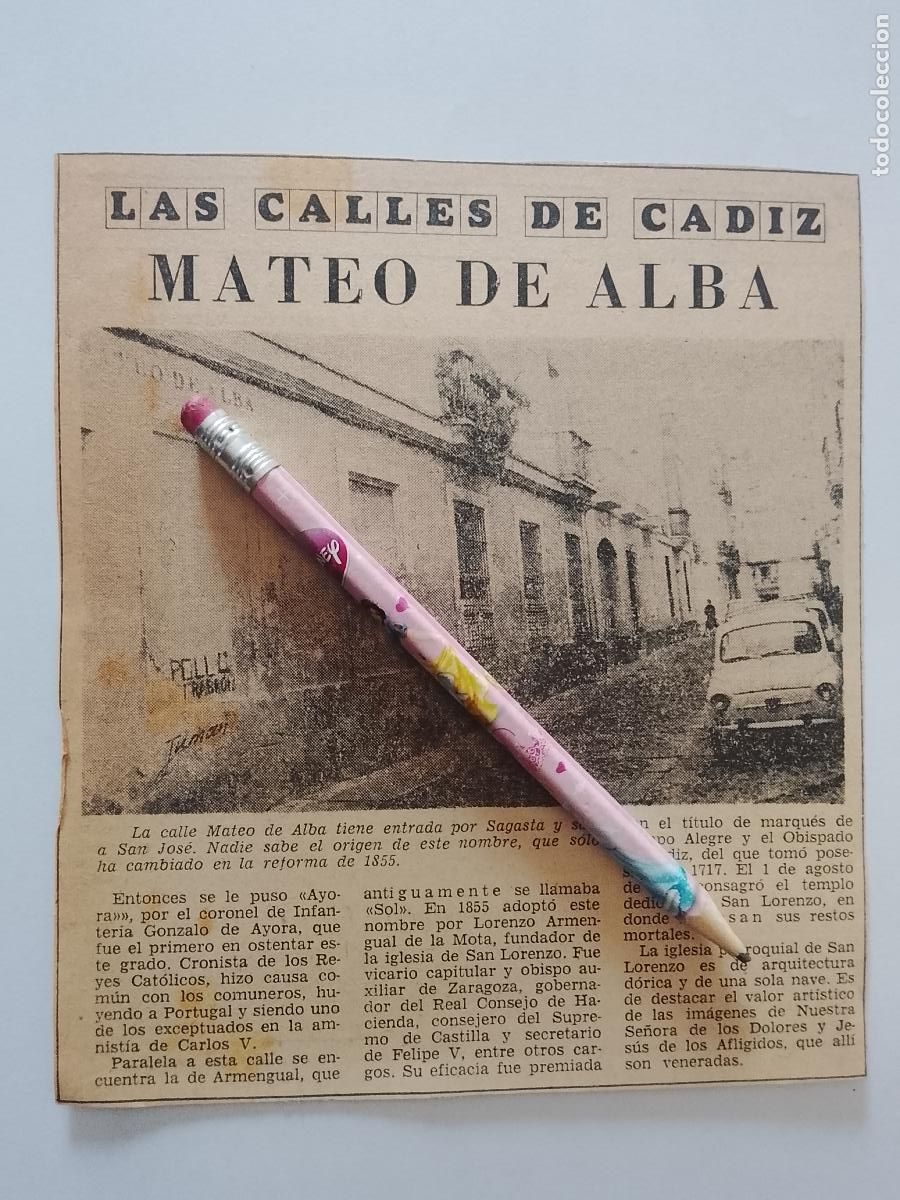 Collection Magazine &iexcl;Hola!: DIARIO 1979 80 RECORTE COLECCION CALLES DE CADIZ CAPITAL - CALLE MATEO DE ALBA