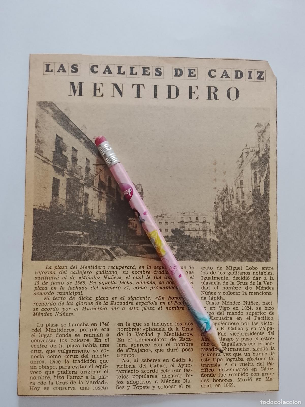 Collection Magazine &iexcl;Hola!: DIARIO 1979 80 RECORTE COLECCION CALLES DE CADIZ CAPITAL - CALLE MENTIDERO
