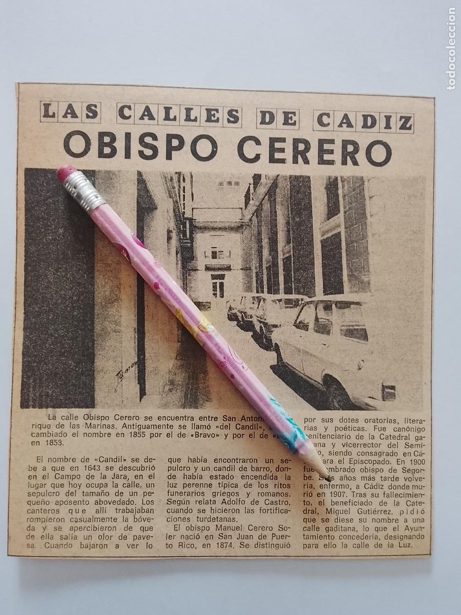 Collection Magazine &iexcl;Hola!: DIARIO 1979 80 RECORTE COLECCION CALLES DE CADIZ CAPITAL - CALLE OBISPO CERERO