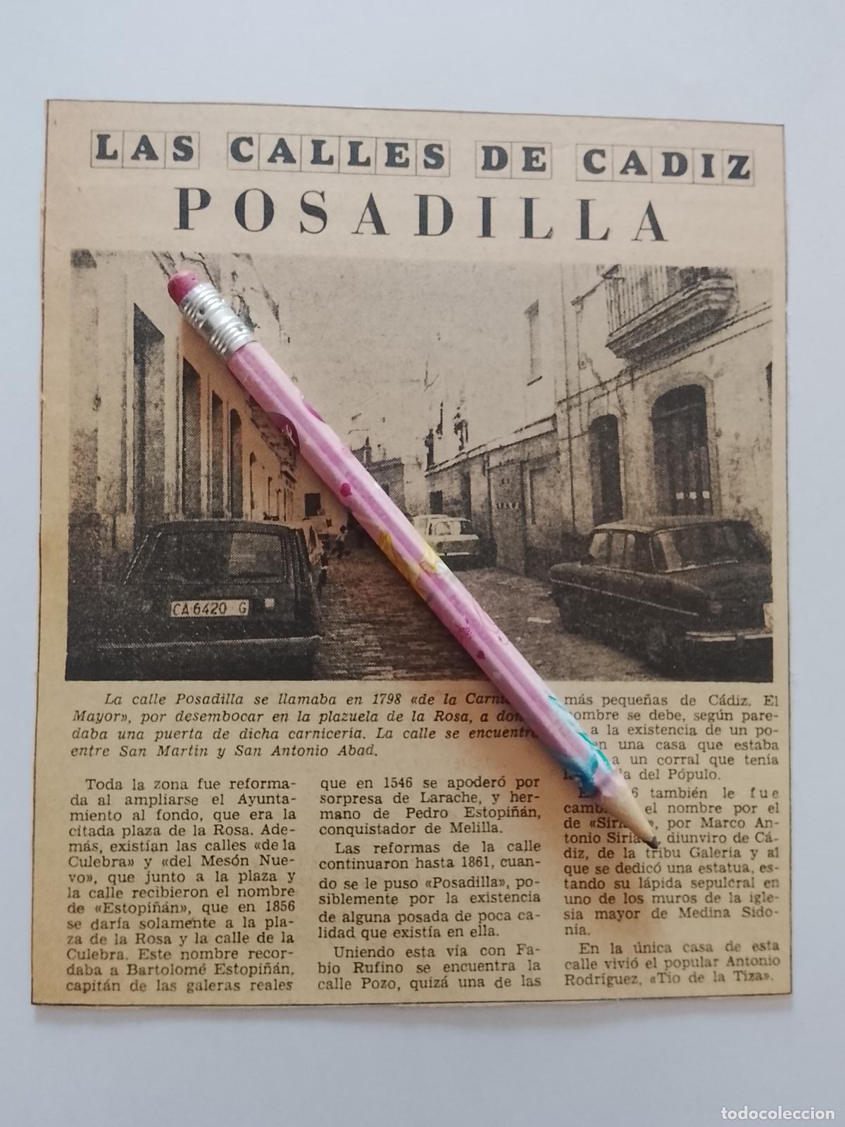 Coleccionismo de Revista Hola: DIARIO 1979 80 RECORTE COLECCION CALLES DE CADIZ CAPITAL - CALLE POSADILLA