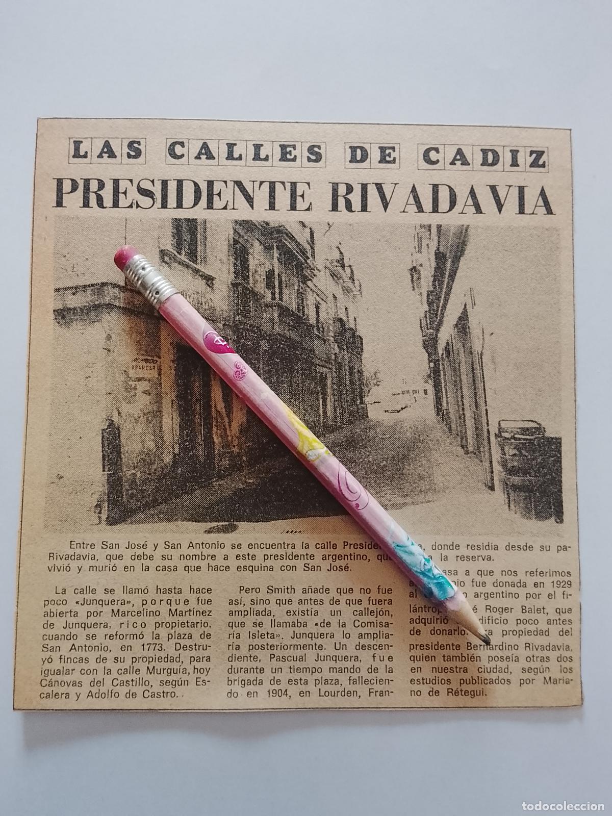 Coleccionismo de Revista Hola: DIARIO 1979 80 RECORTE COLECCION CALLES DE CADIZ CAPITAL - CALLE PRESIDENTE RIVADAVIA