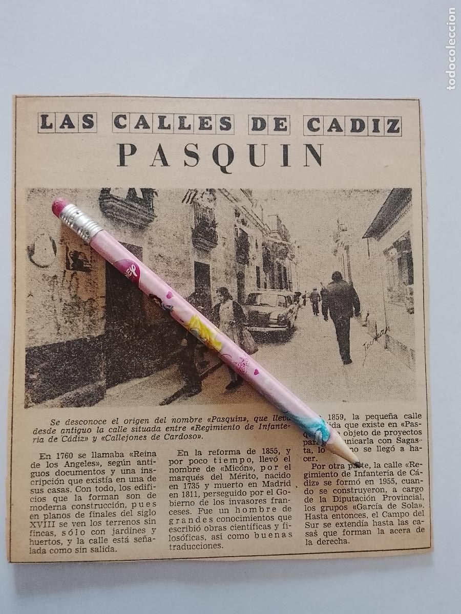 Coleccionismo de Revista Hola: DIARIO 1979 80 RECORTE COLECCION CALLES DE CADIZ CAPITAL - CALLE PASQUIN