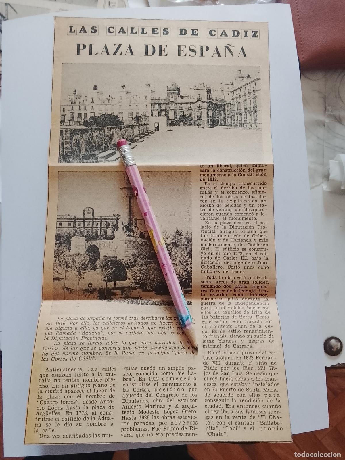 Coleccionismo de Revista Hola: DIARIO 1979 80 RECORTE COLECCION CALLES DE CADIZ CAPITAL - CALLE PLAZA DE ESPA&Ntilde;A