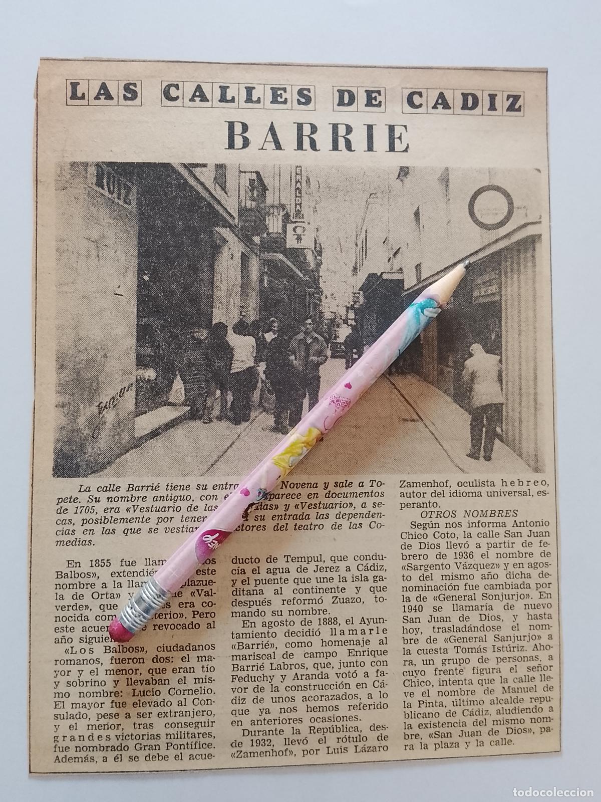 Coleccionismo de Revista Hola: DIARIO 1979 80 RECORTE COLECCION CALLES DE CADIZ CAPITAL - CALLE BARRIE