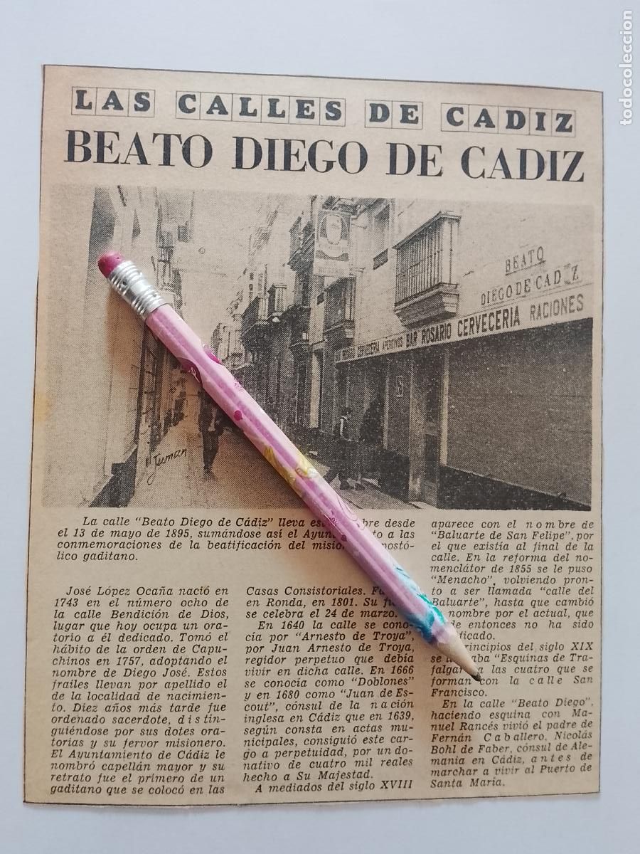 Coleccionismo de Revista Hola: DIARIO 1979 80 RECORTE COLECCION CALLES DE CADIZ CAPITAL - CALLE BEATO DIEGO DE CADIZ