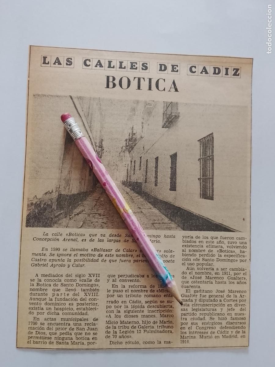Coleccionismo de Revista Hola: DIARIO 1979 80 RECORTE COLECCION CALLES DE CADIZ CAPITAL - CALLE BOTICA