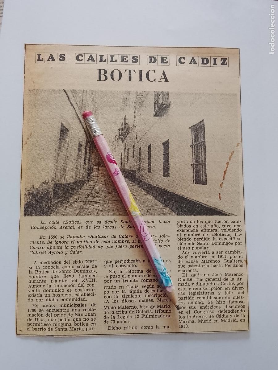 Coleccionismo de Revista Hola: DIARIO 1979 80 RECORTE COLECCION CALLES DE CADIZ CAPITAL - CALLE BOTICA