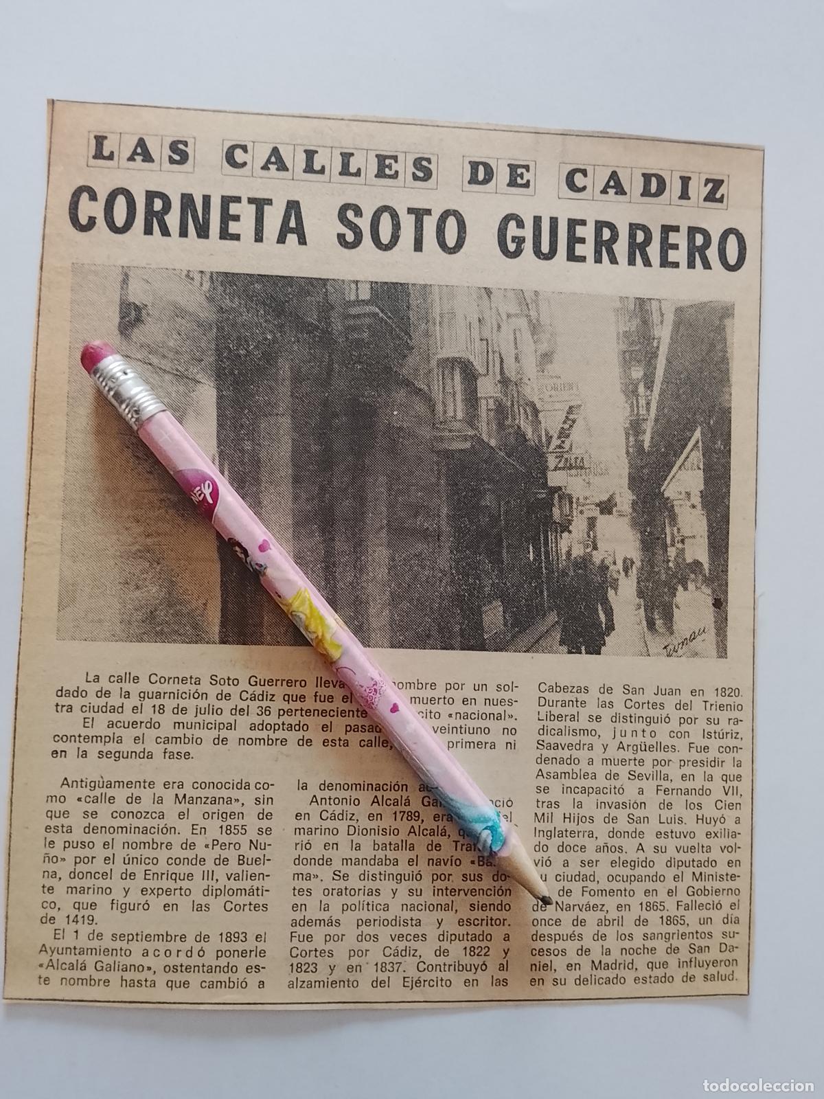 Coleccionismo de Revista Hola: DIARIO 1979 80 RECORTE COLECCION CALLES DE CADIZ CAPITAL - CALLE CORNETA SOTO GUERRERO