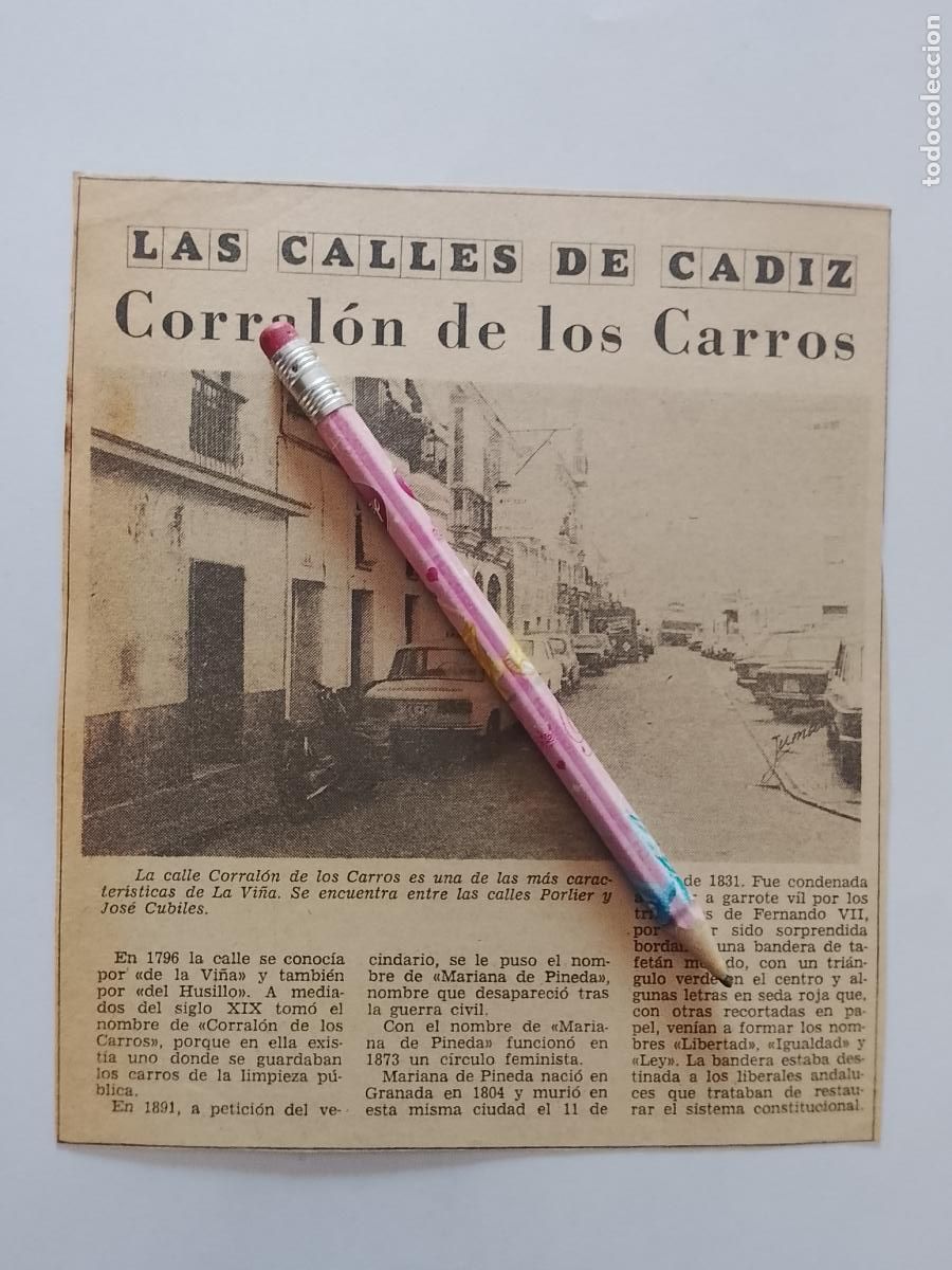 Coleccionismo de Revista Hola: DIARIO 1979 80 RECORTE COLECCION CALLES DE CADIZ CAPITAL - CALLE CORRALON DE LOS CARROS