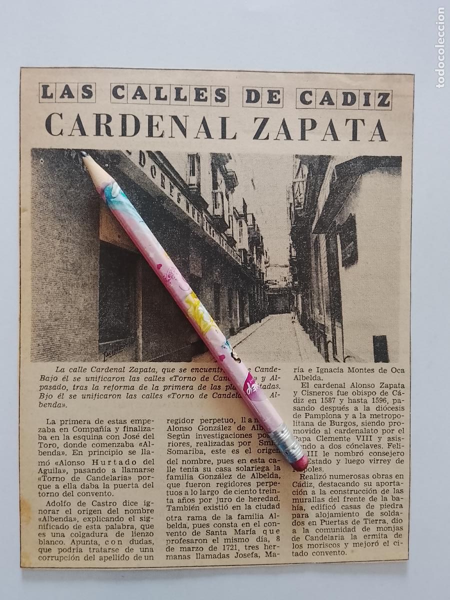 Coleccionismo de Revista Hola: DIARIO 1979 80 RECORTE COLECCION CALLES DE CADIZ CAPITAL - CALLE CARDENAL ZAPATA