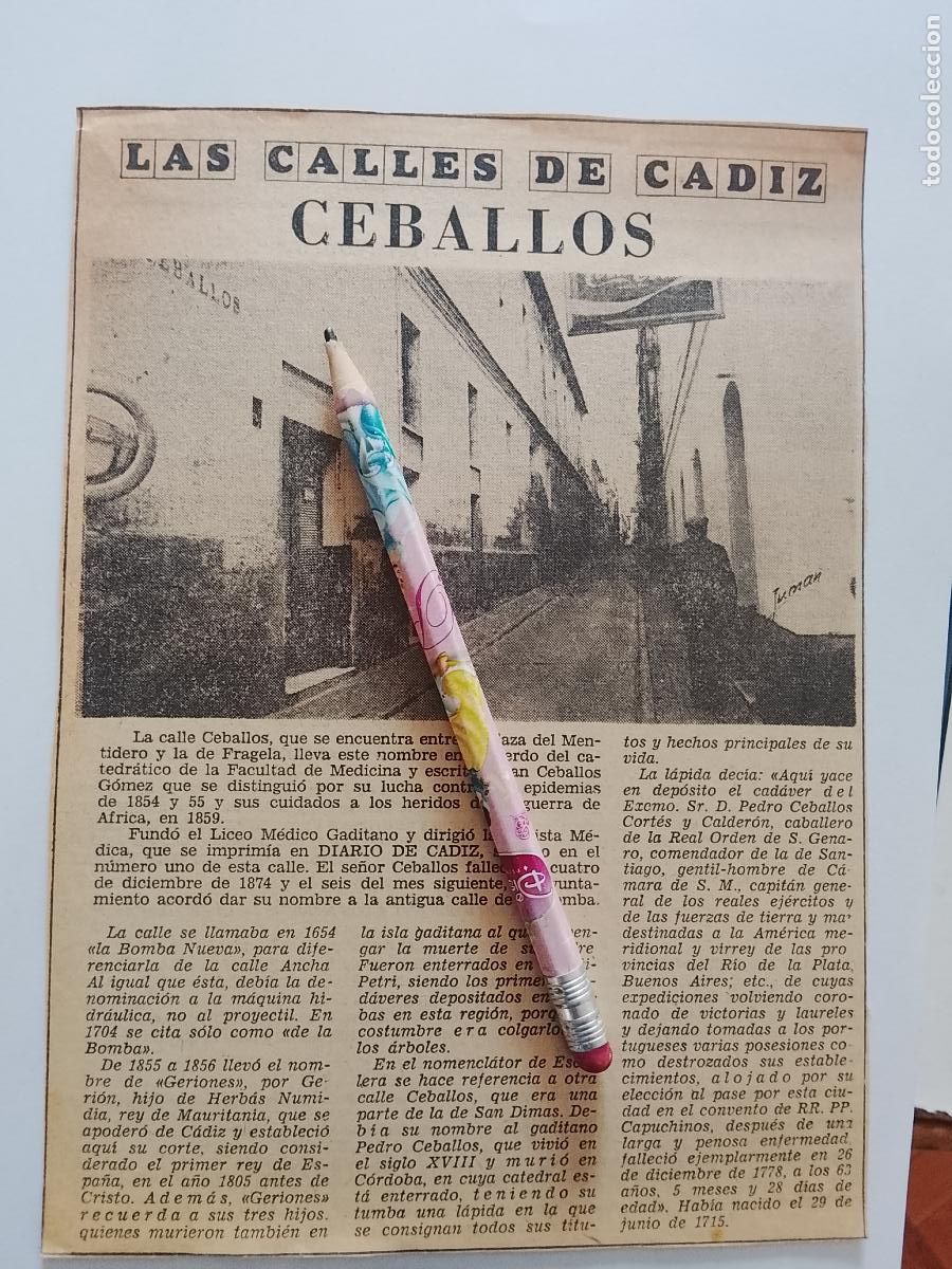Coleccionismo de Revista Hola: DIARIO 1979 80 RECORTE COLECCION CALLES DE CADIZ CAPITAL - CALLE CEBALLOS