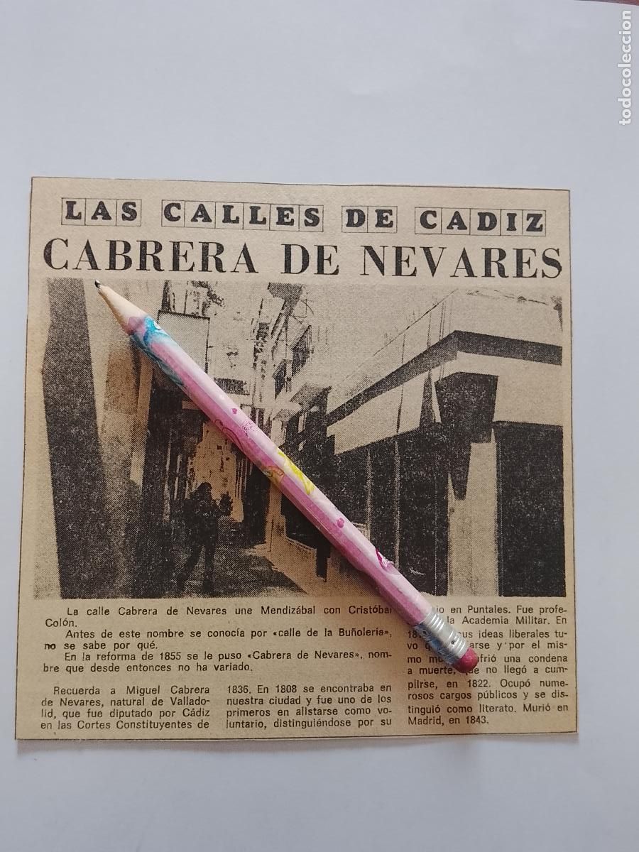 Coleccionismo de Revista Hola: DIARIO 1979 80 RECORTE COLECCION CALLES DE CADIZ CAPITAL - CALLE CABRERA DE NEVARES