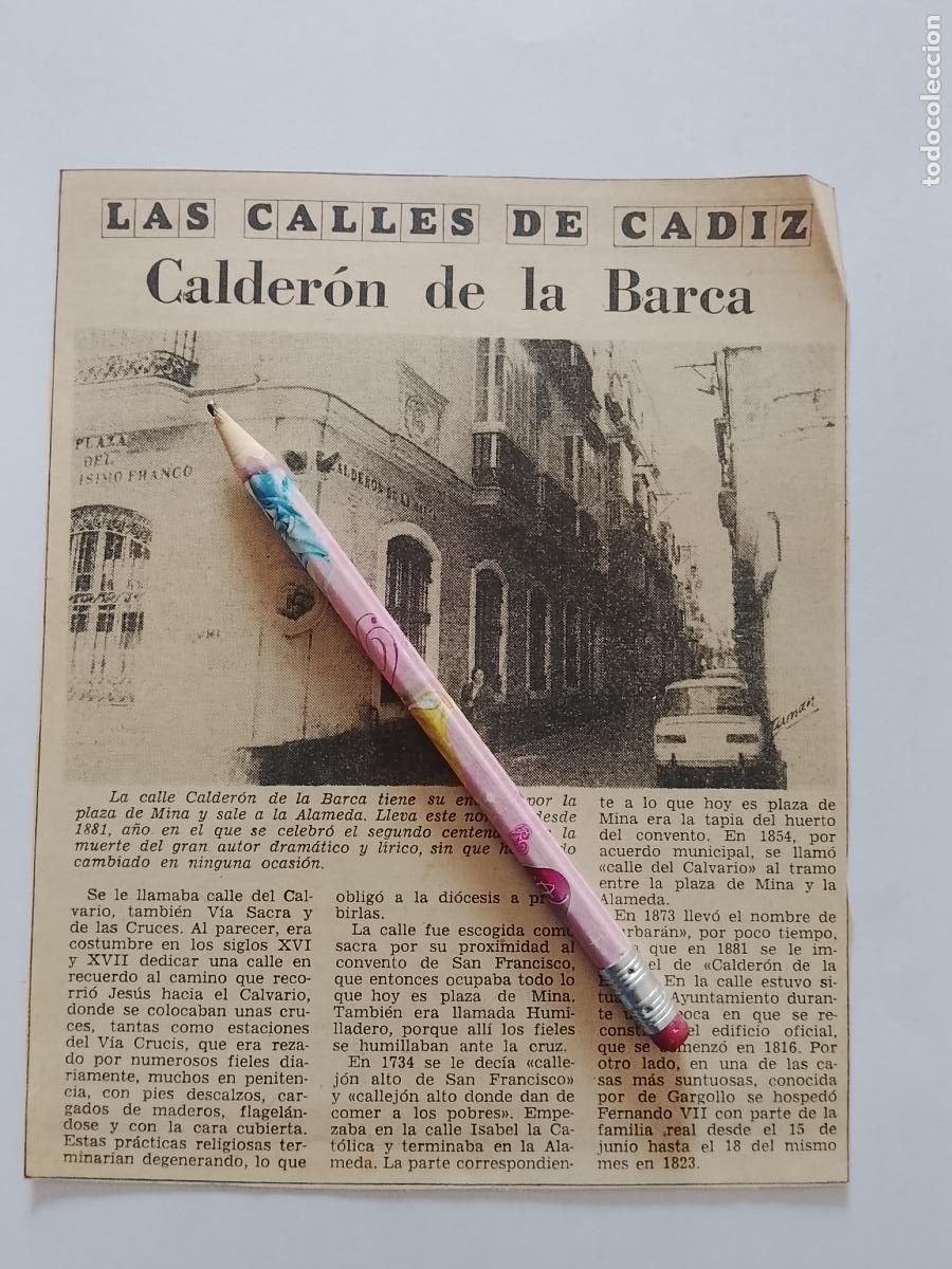 Coleccionismo de Revista Hola: DIARIO 1979 80 RECORTE COLECCION CALLES DE CADIZ CAPITAL - CALLE CALDERON DE LA BARCA