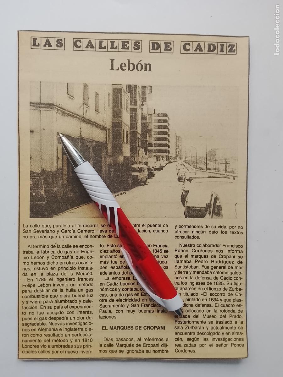 Coleccionismo de Revista Hola: DIARIO 1979 80 RECORTE COLECCION CALLES DE CADIZ CAPITAL - CALLE LEBON