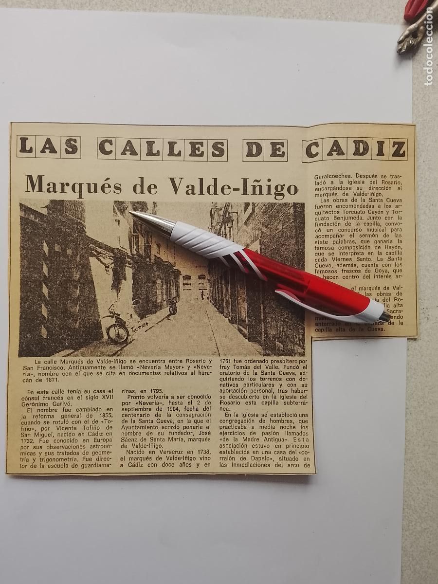 Coleccionismo de Revista Hola: DIARIO 1979 80 RECORTE COLECCION CALLES DE CADIZ CAPITAL - CALLE MARQUES DE VALD - I&Ntilde;IGO