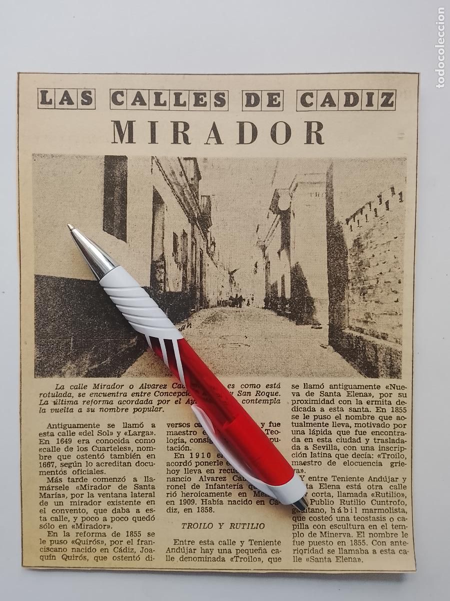 Coleccionismo de Revista Hola: DIARIO 1979 80 RECORTE COLECCION CALLES DE CADIZ CAPITAL - CALLE MIRADOR