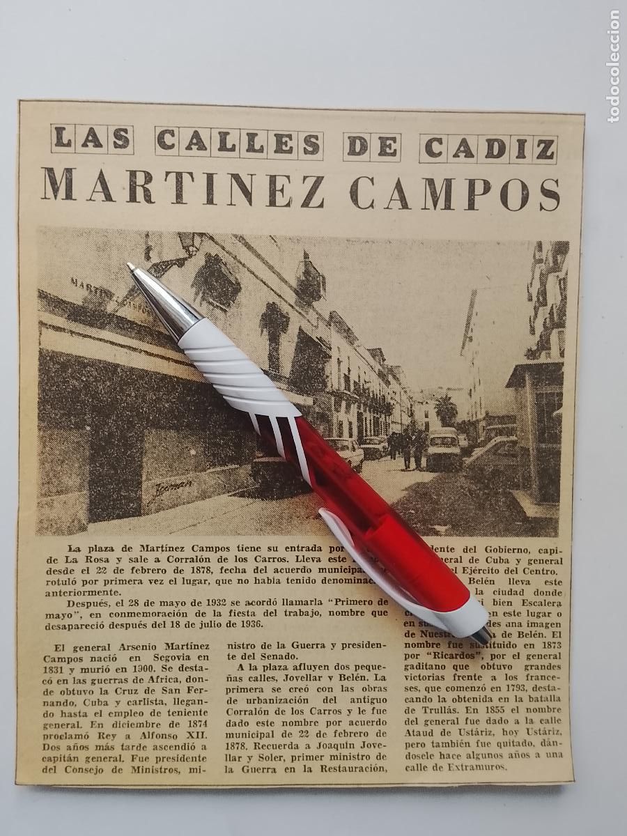 Coleccionismo de Revista Hola: DIARIO 1979 80 RECORTE COLECCION CALLES DE CADIZ CAPITAL - CALLE MARTINEZ CAMPOS