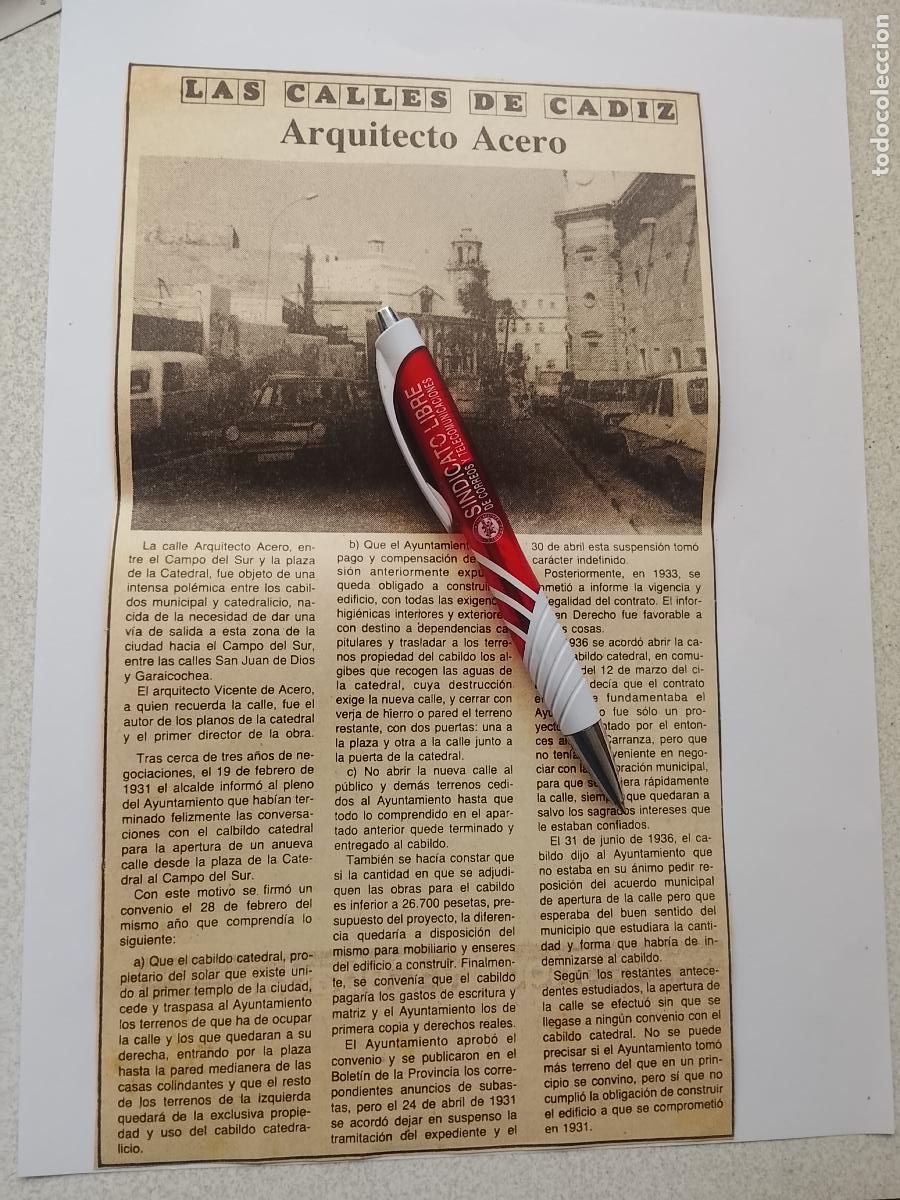 Coleccionismo de Revista Hola: DIARIO 1979 80 RECORTE COLECCION CALLES DE CADIZ CAPITAL - CALLE ARQUITECTO ACERO