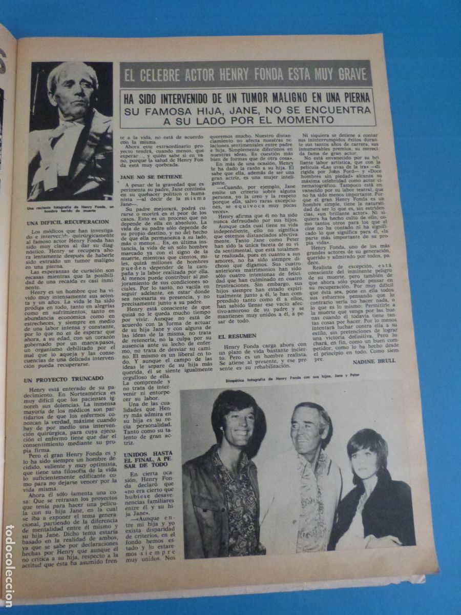 Coleccionismo de Revista Hola: RECORTE CLIPPING HENRY FONDA REVISTA HOLA N&ordm; 1644 PAG. 37