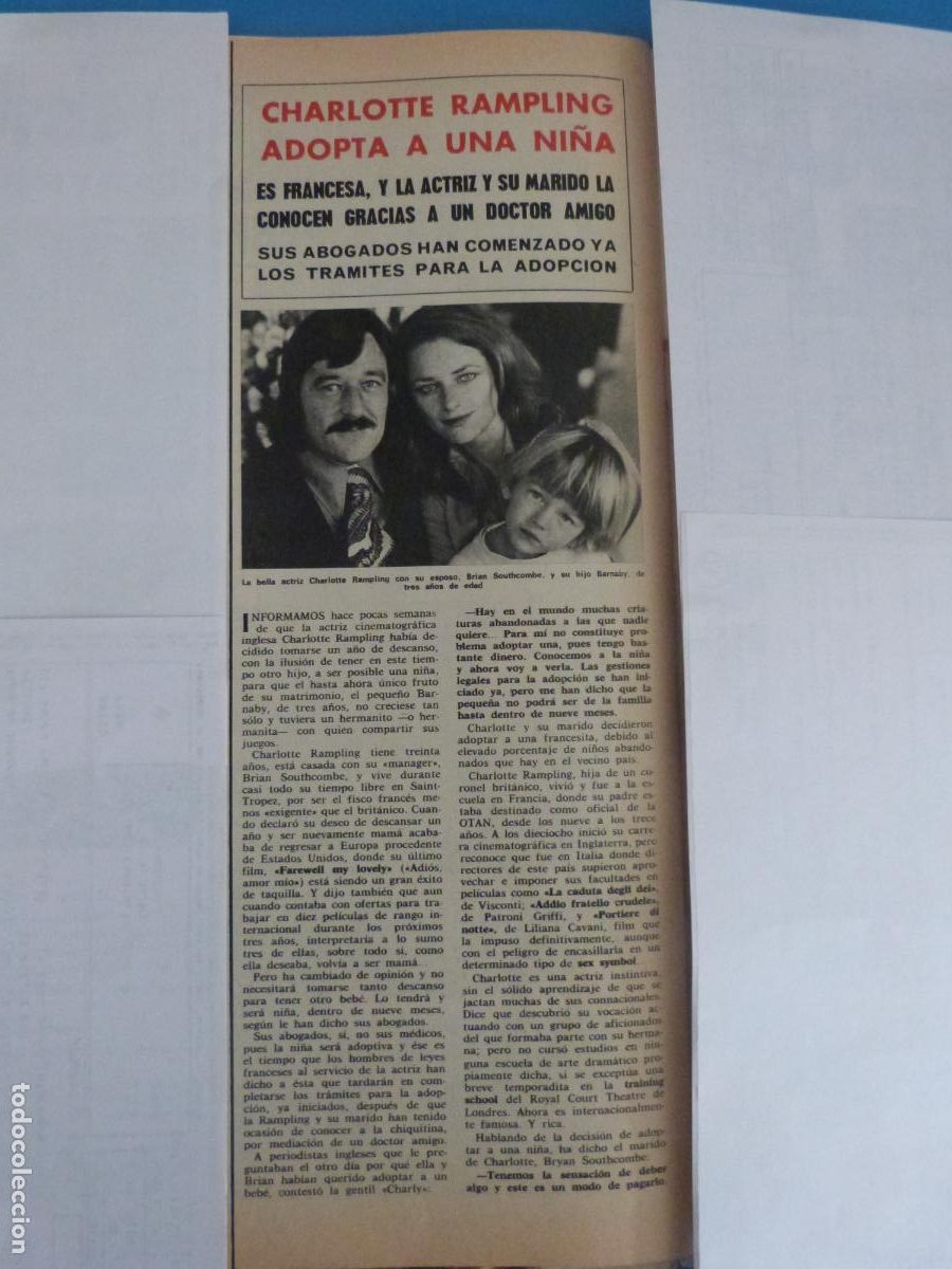 Coleccionismo de Revista Hola: RECORTE CLIPPING CHARLOTTE RAMPLING REVISTA HOLA N&ordm; 1644 PAG. 98