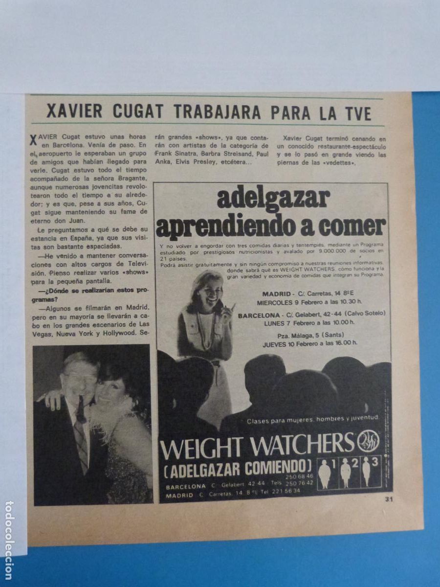Coleccionismo de Revista Hola: RECORTE CLIPPING XAVIER CUGAT REVISTA HOLA N&ordm; 1694 PAG. 31