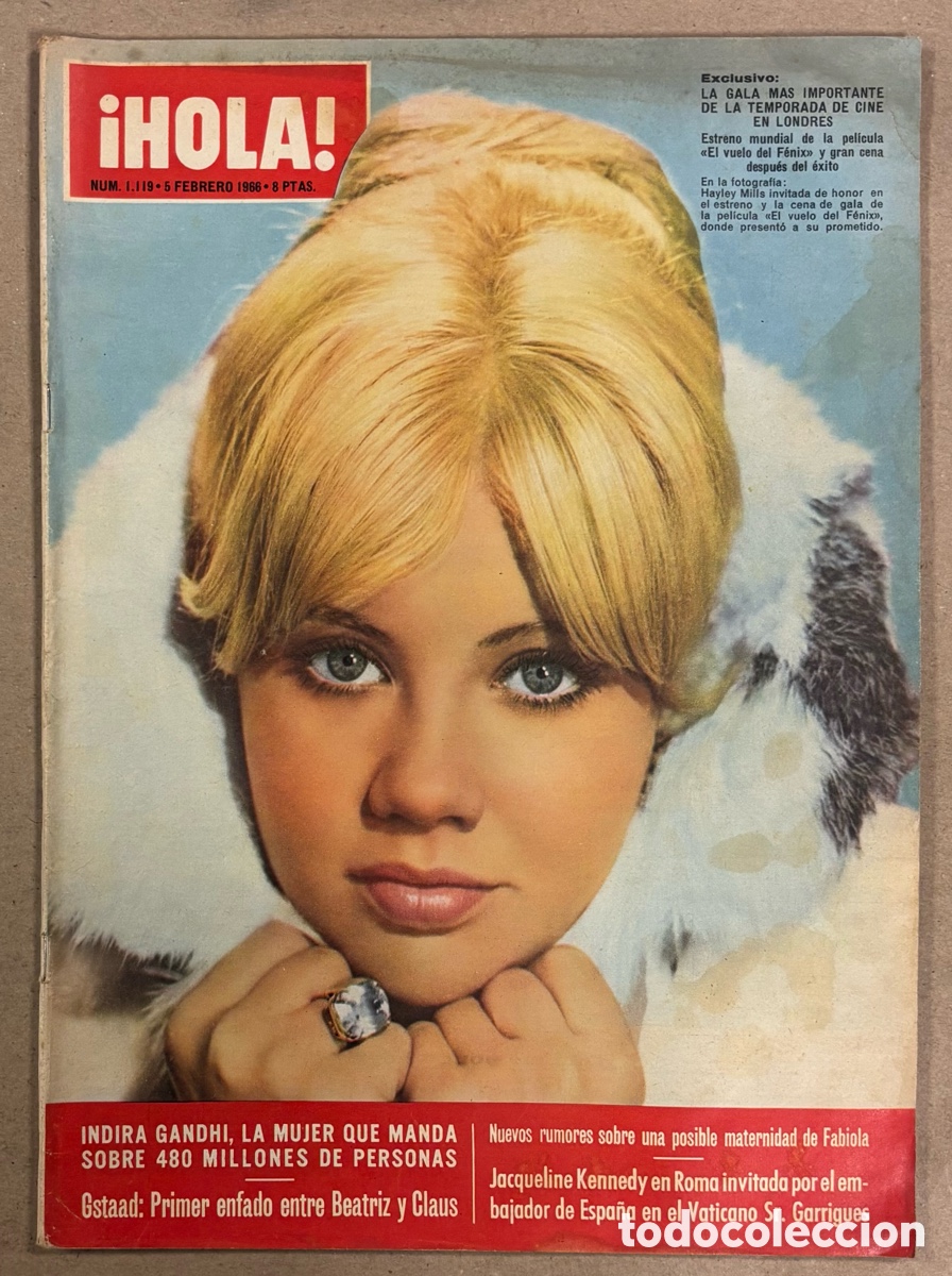 Coleccionismo de Revista Hola: HOLA N&deg; 1119 (1966). HAYLEY MILLS, INDIRA GANDHI, JACKIE KENNEDY, GRACE KELLY,&hellip;