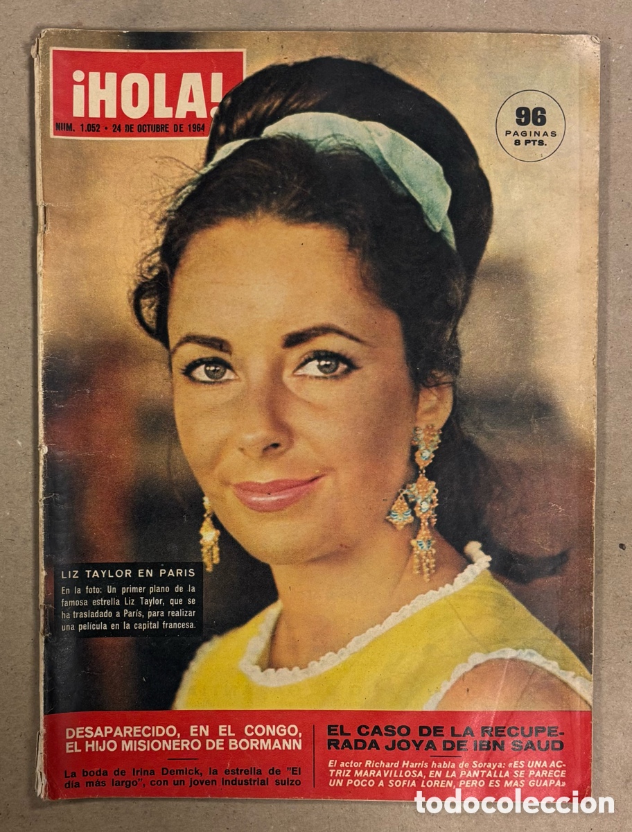 Coleccionismo de Revista Hola: HOLA N&deg; 1052 (1964). LIZ TAYLOR, CATHERINE SPAAK, RICHARD HARRIS, ALAIN DELON,&hellip;.
