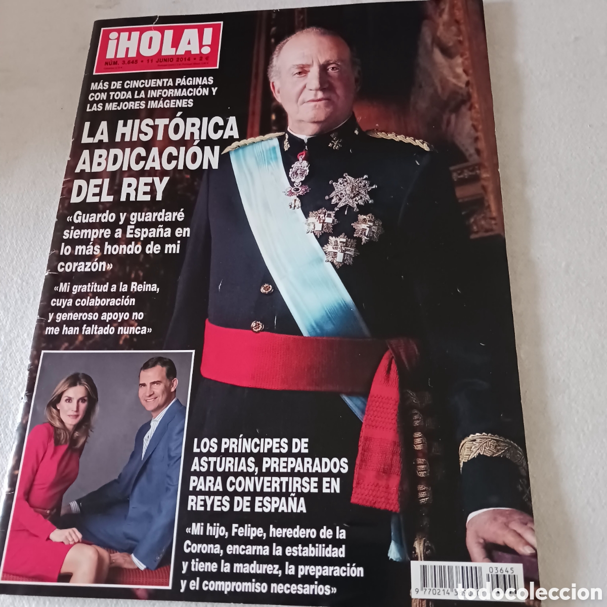 Coleccionismo de Revista Hola: Revista Hola num 3645 del 11 junio 2014 Abdicacion Rey Juan Carlos