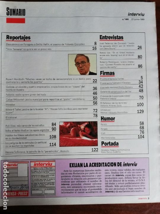 Coleccionismo de revista Intervi&uacute;: Interviu N&deg; 685. Helena Sofonova - Foto 2