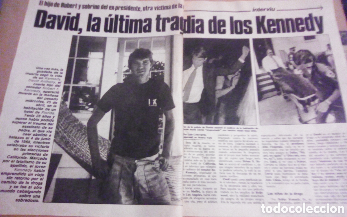 Coleccionismo de revista Intervi&uacute;: David Anthony Kennedy, hijo de Robert F. Kennedy, otra v&iacute;ctima de la droga. 3 Hojas recorte revista