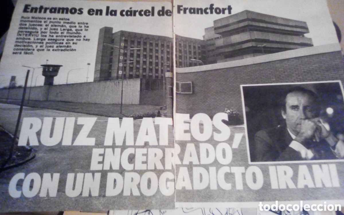 Coleccionismo de revista Intervi&uacute;: Entramos en la c&aacute;rcel de Fr&aacute;ncfort. Ruiz Mateos, encerrado con un drogadicto iran&iacute;. 3 Hojas recorte