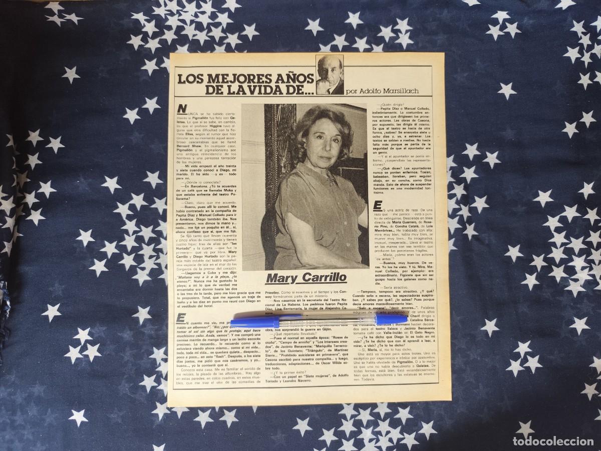 Coleccionismo de revista Intervi&uacute;: Los mejores a&ntilde;os de la vida de.. Mary Carrillo Recorte/Cliping Revista Interviu 337-1982