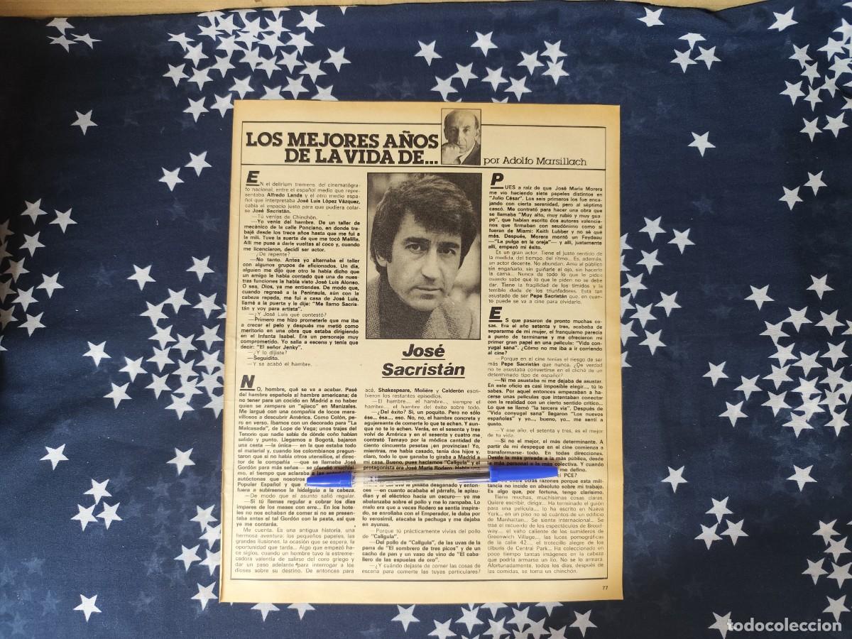 Coleccionismo de revista Intervi&uacute;: Los mejores a&ntilde;os de la vida de.. Jos&eacute; Sacrist&aacute;n Recorte / Clipping Revista Intervi&uacute; 326 - 1982