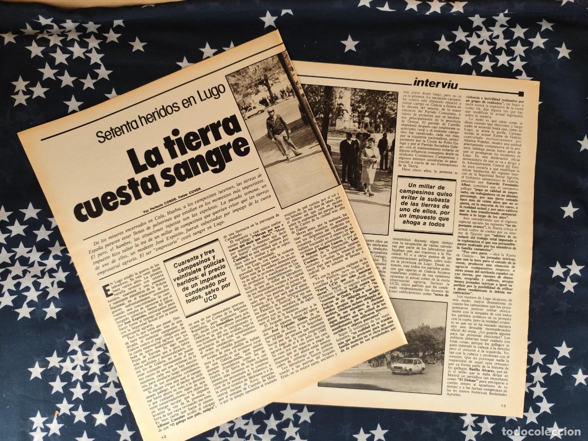 Coleccionismo de revista Intervi&uacute;: Setenta heridos en Lugo La tierra cuesta sangre Recorte/Cliping Revista Interviu 312- 1982