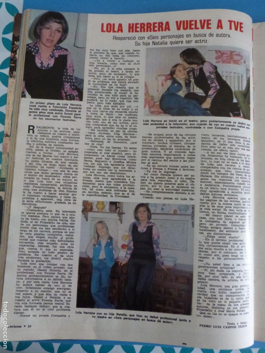 Coleccionismo de Revistas: RECORTE CLIPPING LOLA HERRERA REVISTA LECTURAS N&ordm; 1152 PAG. 54