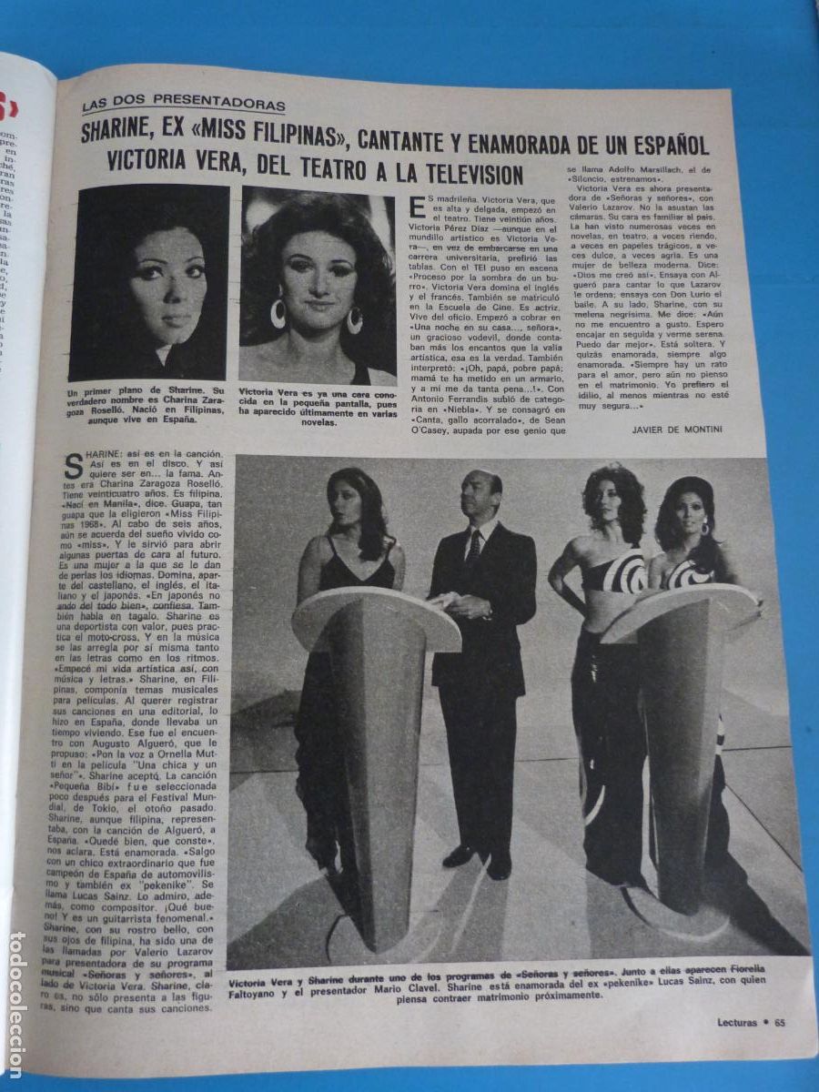 Coleccionismo de Revistas: RECORTE CLIPPING SHARINE MISS FILIPINAS VICTORIA VERA REVISTA LECTURAS N&ordm; 1152 PAG. 65
